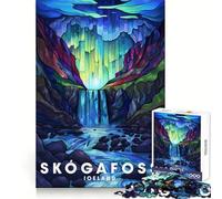 Poster Skogafoss, Puzzle de 1000 pièces pour Adultes et Adolescents, amélioration de la mémoire, détente et légèreté, découpe Nette, Joli Cadeau 38x26cm