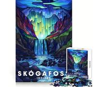 Poster Skogafoss, Puzzle de 1000 pièces pour Adultes, Jeu de logique Pure, Divertissement apaisant, découpe Nette, Cadeau Exceptionnel 38x52cm