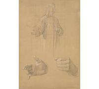 Poster « Study of a Standing Man with Headcloth and Two Studies of his Hands » (début au milieu du XIXe siècle) par Friedrich Wilhelm Schadow (45,7 x 61 cm)