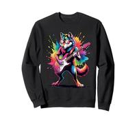 Poster Style Guitare Loup coloré éclaboussures Art Graphique Sweatshirt