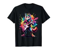 Poster Style Guitare Loup coloré éclaboussures Art Graphique T-Shirt