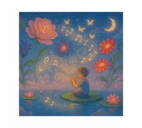 Poster sur toile « A Fantasy Journey in The Music Garden » - Décoration pour chambre à coucher, bureau, chambre - Cadeau - 50 x 50 cm