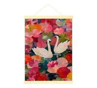Poster sur toile à suspendre avec cadre - Impression sur toile de cygnes et de nénuphars - 30,5 x 40,6 cm
