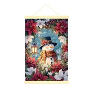 Poster sur toile à suspendre bonhomme de neige - Décoration murale - Lanterne poinsettia festive de Noël - Poster rouge à suspendre avec cadre pour salon, dortoir, appartement - 40,6 x 61 cm
