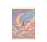 Poster sur toile à suspendre motif renard fantastique, lune, nuages sans orange, œuvre d'art murale pour chambre à coucher, dortoir, bureau, salle de classe, 30,5 x 40,6 cm