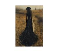 Poster sur toile « A Witch Taking A Walk in A Gothic Autumn Forest » - Décoration pour chambre à coucher, bureau, chambre - Cadeau - 20 x 30 cm