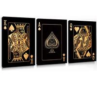 Poster sur toile Ace of Spade Card Poker As of Heart Jack Queen King - Impression sur toile jaune Queen and King Poker - Décoration murale vintage - Carte à jouer - Décoration de bar, pub, casino,