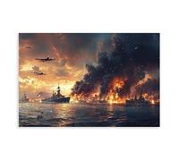 Poster sur toile Attaque Aérienne de Pearl Harbor - Décoration de chambre à coucher, bureau, chambre - Cadeau - 20 x 30 cm