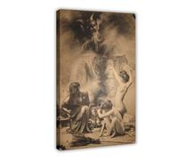 Poster sur toile avec cadre imprimé « Witches Going To Sabbath 1910 » (30 x 45 cm)