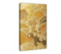 Poster sur toile avec fleurs dorées du Japon, décoration murale pour salon, chambre à coucher (50 x 75 cm)