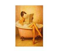 Poster sur toile avec inscription « The Woman Reading The Newspaper in The Fun Bathtub » - Décoration pour chambre à coucher, bureau, chambre - Cadeau 30 x 45 cm