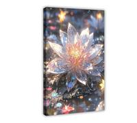 Poster sur toile avec lotus en cristal brillant - Décoration murale pour salon, chambre à coucher - 30 x 45 cm