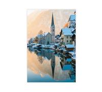 Poster sur toile avec miroir de l'église Snowy Hallstatt Hoffmann (10) - Décoration murale - 40 x 60 cm
