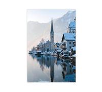 Poster sur toile avec miroir de l'église Snowy Hallstatt Hoffmann (11) - Décoration murale - 60 x 90 cm