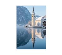 Poster sur toile avec miroir de l'église Snowy Hallstatt Hoffmann (4) - Décoration de chambre à coucher - 50 x 75 cm