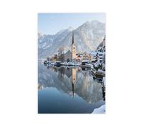 Poster sur toile avec miroir de l'église Snowy Hallstatt Hoffmann (5) - Décoration de chambre à coucher - 60 x 90 cm