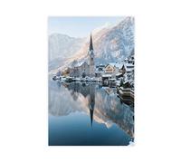 Poster sur toile avec miroir de l'église Snowy Hallstatt Hoffmann (7) - Décoration murale - 40 x 60 cm