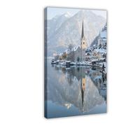 Poster sur toile avec miroir de l'église Snowy Hallstatt Hoffmann (9) - Décoration murale - 50 x 75 cm