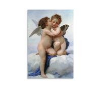 Poster sur toile Cupidon et psyché comme enfants, le premier baiser de William Adolphe Bouguereau, impression sur toile, décoration murale moderne pour chambre à coucher, 30 x 45 cm