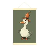 Poster sur toile de canard à suspendre - Décoration murale ludique, chapeau de dessin animé, orange, Halloween, vert - 40,6 x 61 cm