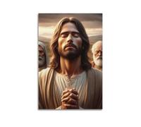 Poster sur toile de Jésus avec foi humaine - Décoration murale moderne - 30 x 45 cm - Style sans cadre
