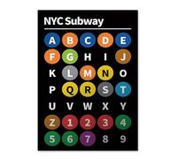 Poster sur toile de l'alphabet du métro de New York avec carte de métro de New York sans cadre pour décoration de chambre à coucher, bureau, salon, chambre à coucher 30,5 x 45,7 cm