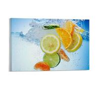 Poster sur toile de style rétro avec motif fruits, agrumes, citron, décoration murale, salon, chambre d'enfant, dortoir, café, salle de bain, convient pour chambre à coucher, salle de sport, style