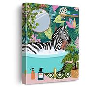 Poster sur toile de zèbre dans la baignoire - Art mural de salle de bain - Impression encadrée prête à accrocher pour toilettes - Décoration murale de salle de bain - 30,5 x 38,1 cm