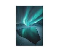 Poster sur toile décorative Aurore boréale blanche sur le lac 30 x 45 cm