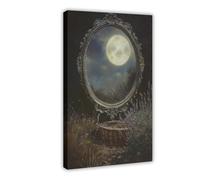 Poster sur toile esthétique avec miroir de sorcière de la forêt magique et nuit étoilée - Décoration pour chambre à coucher, bureau, chambre - Cadeau - 60 x 90 cm