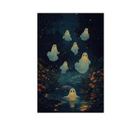 Poster sur toile fantômes lumineux flottant dans le ciel nocturne - Décoration pour chambre à coucher, bureau, chambre - Cadeau - 20 x 30 cm