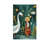 Poster sur toile Girl Goose Woodland - Décoration murale pour salon, chambre à coucher - 50 x 75 cm