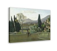 Poster sur toile Jean Baptiste Camill Corot, Les jardins de la Villa DEste - Décoration murale pour chambre à coucher, bureau, cuisine - 30 x 45 cm