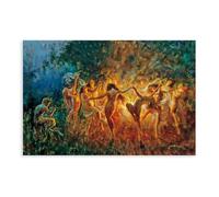 Poster sur toile Joseph Tomanek Fire Dance. Remastered - Nymphes nude dansant - Sorcière numérique - Dark Academia - Décoration murale pour chambre à coucher, bureau, cuisine - 40 x 60 cm