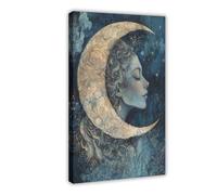 Poster sur toile Lady And The Moon pour décoration de chambre à coucher, bureau, chambre, cadeau 60 x 90 cm