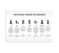 Poster sur toile Les 7 vertus de Bushido - Décoration murale pour salon, chambre à coucher - Style sans cadre - 30 x 45 cm