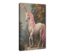 Poster sur toile magique avec crinière rose et licorne pour décoration de chambre à coucher, bureau, chambre, cadeau 20 x 30 cm