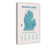 Poster sur toile Map of Michigan Top 50 Disc Golf Courses 2 - Décoration pour chambre à coucher, bureau, chambre - 60 x 90 cm
