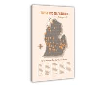 Poster sur toile Map of Michigan Top 50 Disc Golf Courses 3 - Décoration pour chambre à coucher, bureau, chambre - Cadeau - 30 x 45 cm