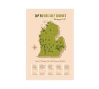 Poster sur toile Map of Michigan Top 50 Disc Golf Courses - Décoration pour chambre à coucher, bureau, chambre - Cadeau - 50 x 75 cm