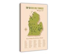 Poster sur toile Map of Michigan Top 50 Disc Golf Courses - Décoration pour chambre à coucher, bureau, chambre - 60 x 90 cm