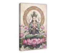 Poster sur toile « Meditation on The White Tara Goddess of Tibet » - Décoration pour chambre à coucher, bureau, chambre - Cadeau - 20 x 30 cm