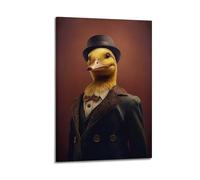 Poster sur toile moderne pour décoration murale de chambre à coucher - Canard en tenue formelle et amusante - 50 x 75 cm - Style cadre