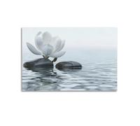 Poster sur toile motif fleurs de lotus et pierres de spa, impression sereine, décoration apaisante pour studio de yoga, salle de méditation et sanctuaire de maison (40 x 60 cm)