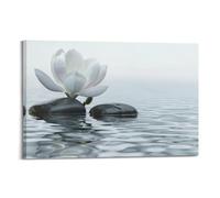 Poster sur toile motif fleurs de lotus et pierres de spa, impression sereine, décoration apaisante pour studio de yoga, salle de méditation et sanctuaire de maison (40 x 60 cm)