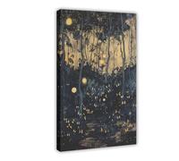 Poster sur toile motif lucioles et papillons enchanteurs dans la forêt - Décoration murale pour salon, chambre à coucher - 50 x 75 cm