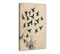 Poster sur toile motif oiseaux migration paysage décoration chambre bureau 20 x 30 cm