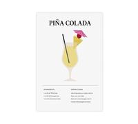 Poster sur toile motif recette de cocktail ananas colada - décoration de bar, décoration de chambre, bureau, chambre, cadeau 50 x 75 cm