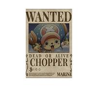 Poster sur toile One Piece Wanted Chopper Wanted pour décoration de chambre, de sport, de bureau, de chambre, de bureau, de décoration, de cadeau, 50 × 75 cm, sans cadre
