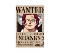 Poster sur toile One Piece Wanted Shank Bounty Wanted Décoration murale pour salon, chambre à coucher, 30 × 45 cm, sans cadre
